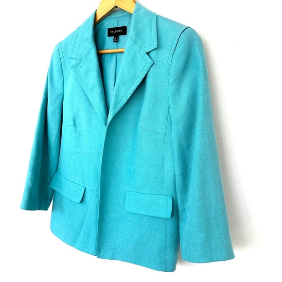 Talbots Vibrant Blue Jacket with 3/4 Length Sleeves, 💯 linen, lined - Picture 5 of 12